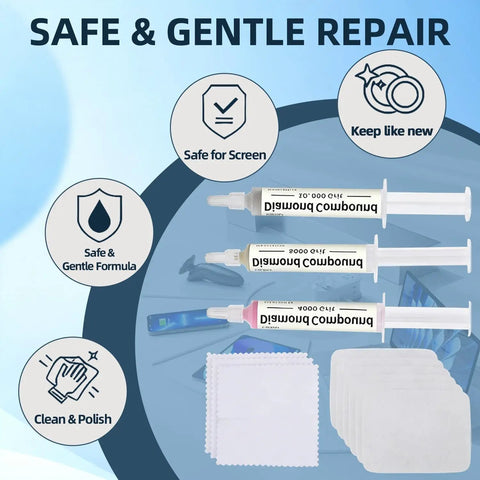 Scratch Remover Kit For Phone Screens, Watches, And Tablets, DIY Friendly Scratch Repair With Diamond Polishing Compounds shown