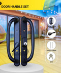 Sliding Glass Patio Door Offset Pull Handle Set With Keys Replacement For 3 15/16 Inch Hole Spacing And 1 1/4 To 2 1/4 Inch Door Thickness, 10 Inch Escutcheon Plate, Four Hole Patterns, Black Finish
