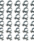 30 Piece Fuel Line Hose Clamp Set With 1/4 In 5/16 In And 3/8 In Stainless Steel Adjustable Clamps arranged in rows