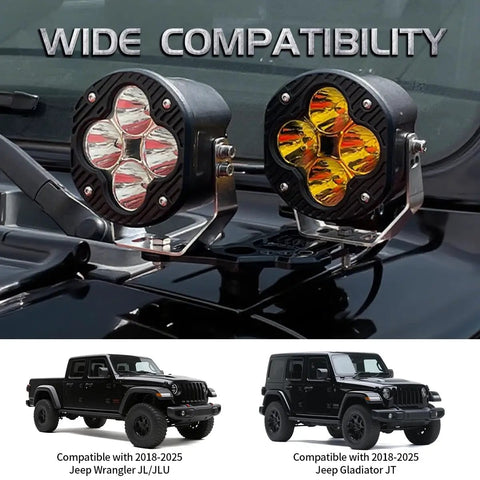 Heavy Duty Black Aluminum Light Mounting Brackets For Jeep Wrangler JL JLU 4Xe And Gladiator JT Ditch Cowl Fog Light A Pillar LED Pod Mounts 2 Pack Durable Off Road Ready