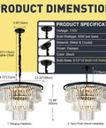 Product dimensions and specifications of Lit 12 Light Crystal Chandelier, 23.64 Inch Black Three Tier Pendant Ceiling Light