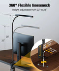 LED Desk Lamp For Office And Home With Adjustable Gooseneck, 12W Touch Control Dimmable Brightness, clamp mount on desk
