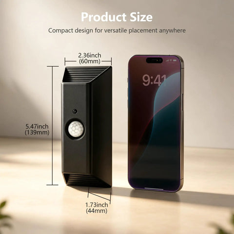 Fuligent Motion Sensor Light Indoor, Rechargeable Wall Sconce, 2 Pack next to smartphone for size comparison.