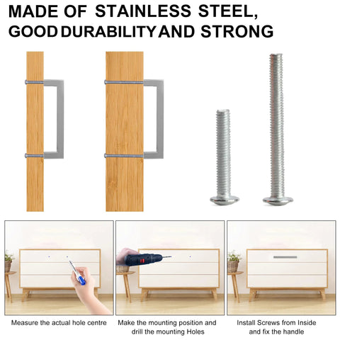 Square Drawer Pulls Two Pack Stainless Steel Cabinet Handles For Kitchen And Home Furniture, installation instructions shown