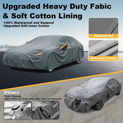 All Weather 16 Layer Car Cover Waterproof Heavy Duty Outdoor Vehicle Cover Universal Fit For Sedan SUV covered on a car