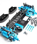Rugged Aluminum And Carbon Chassis Frame Upgrade For TT01 One-Tenth Scale RC Cars, showing parts for off-road performance