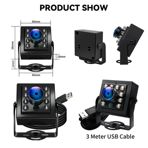 1080P USB Camera With 60FPS High Speed Capture, 170 Degree Fisheye Wide Angle, IR Night Vision And Auto IR Cut, USB cable shown