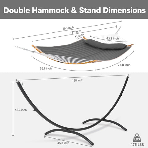 Diagram of Portable Standing Patio Hammock With Foldable Steel Stand, Heavy Duty Frame Supports Up To 475 Lbs, Dark Gray