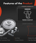 Beefed-Up Engine Timing Chain Kit With Damper And Sprocket display with box and features for OHV V8 4.8L 5.3L 6.0L engines