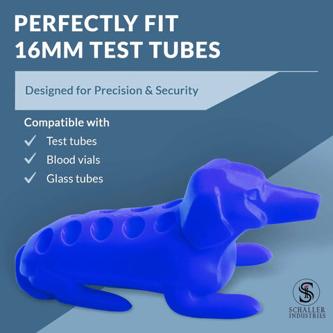 Dachshund Shaped Test Tube Rack For 16mm Lab Tubes Vertical Storage That Holds 10 Glass And Plastic Tubes Vial Holder Phlebotomy Gear Royal Blue Desk Sidekick.