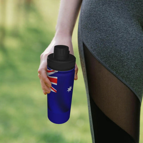 Person holding Flag Print Insulated Water Bottle For Outdoor Adventures And Gym, Double Wall Stainless Steel Keeps Hot Coffee Or Ice Cold For Hours
