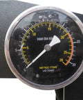 Precision pressure gauge of 20 Ton Air Powered Hydraulic Shop Press, measuring up to 30 metric-tons for auto repair.