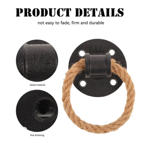 Close-up of 2 Pack Vintage Rope Handle Drawer Pulls For Cabinets And Drawers, featuring rustic black knobs, durable material details.