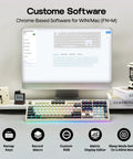 Next Level Full Size Mechanical Gaming Keyboard With Massive 10000 Mah Battery RGB Backlit Dot Matrix Display Wireless Setup For Mac PC Android Killer Reaper Switches Retro White Straight Fire shown with custom software on monitor.