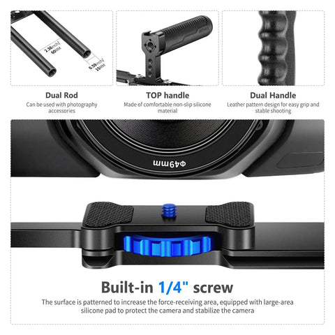 Aluminum Camera Cage Filmmaking Rig With Top Handle And Dual Grips Arca Type Base Universal Compatibility With Sony A7S III