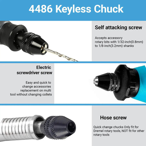4 Pack Quick Change Keyless Drill Chuck Adapter For Rotary Tools One Thirty Second To One Eighth Inch All Metal Three Jaw Chuck