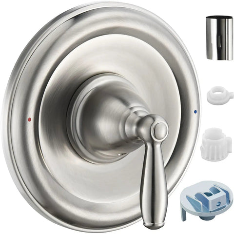 Pressure Balancing Tub And Shower Trim Kit For Posi-Temp Valve Brushed Nickel With Lever Handle And Temperature Indicator Metal Construction No Fuss Easy Install Compatible With 2510 2520 2570 2590 Valve Models Trim Kit Only showing brushed nickel finish and lever handle.