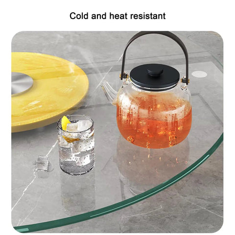Tempered Glass Lazy Susan Turntable For Dining Table Round Swivel Serving Plate with teapot and glass on top