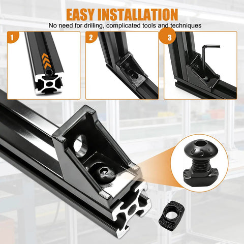 Easy installation steps using M5 T Nuts And Bolts Assortment Kit For 2020 Aluminum Extrusion with close-up of components