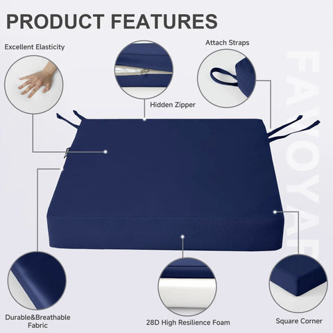 Waterproof Outdoor Chair Cushions 19 x 19 x 3 Inches Set Of 2 With Handles And Adjustable Straps Blue with product features