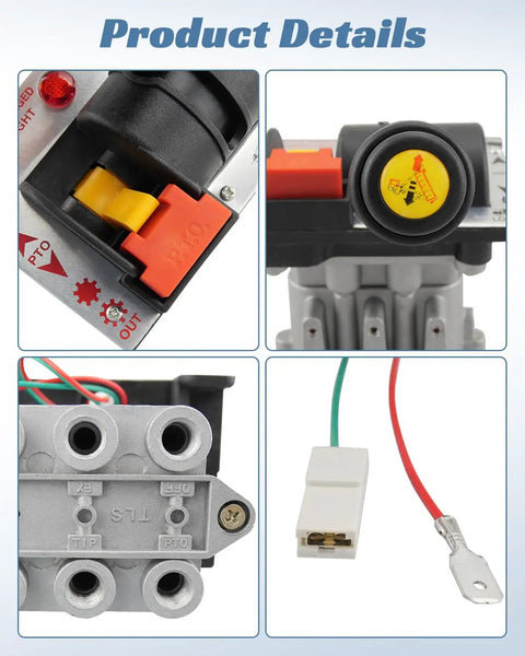 12V Air Shift Control Valve With Switch LED Indicator For Dump Trucks And Tippers Push To Connect Fittings Replacement For AV 295 328388 79X 329358X Fits K90 PTO Systems And Hydraulic Hoist Applications