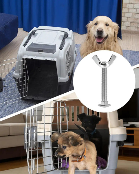 Badass M5 Replacement Bolts And Butterfly Nuts For Dog Crate Repairs Featuring Slick Steel Fasteners in a pet crate setting.