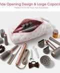 Pink Bow Pattern Hair Tools Organizer Bag For Curling Irons Flat Irons Hair Dryers And Styling Tools Portable Travel Case