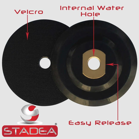 4 Inch Diamond Polishing Pads Wet Dry Set With 11 Diamond Pads And Backer Pad For Granite Concrete Marble Polishing Includes Grits 50 100 200 400 800 1500 3000 6000 And Water Feed Hole For Wet Polishing showing internal water hole and velcro backing