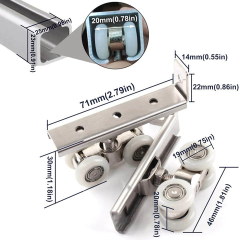 Heavy Duty 2 Piece 4 Wheel Metal Sliding Track Wheel Set With Hanger And Ball Bearing Pulleys for closet barn doors