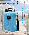 4 Gallon Electric Backpack Sprayer With Telescopic Wand And Four Nozzles for Lawn Care showing dimensions on a patio.