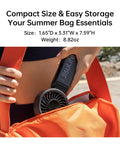 3 In 1 Handheld Fan With 5000mAh Battery stored in orange bag for travel, featuring compact design and black color.