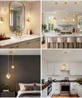 IPEDWO 2-Light Modern Gold Pendant Lights, Light Fixture for Kitchen Island in various settings including kitchen and bathroom.