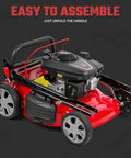 131cc Gas Lawn Mower That Is Self Propelled With Rear Wheel Drive 18 Inch Cutting Width 50L Grass Bag 3 In 1 Mulching Side Discharge Rear Bagging Lightweight Push Button Start Mower Built For Thick Slopes Red, red gas mower