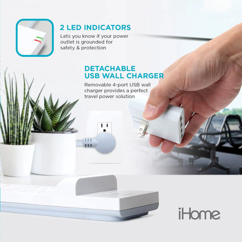 Hand holding detachable USB wall charger plug for Power Rover 9 Outlet Power Strip Surge Protector With 6 Ft Extension Cord.
