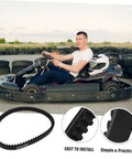 Driver in go-kart with displayed Go Kart Drive Belt Clutch Replacement For KT196 5959 on pavement.
