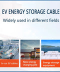 Image showcasing uses of Heavy Duty Electric Power Cable 100 Foot Drop, including EV cables, charging piles, and storage equipment.