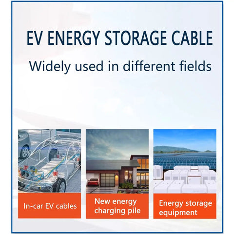 Image showcasing uses of Heavy Duty Electric Power Cable 100 Foot Drop, including EV cables, charging piles, and storage equipment.