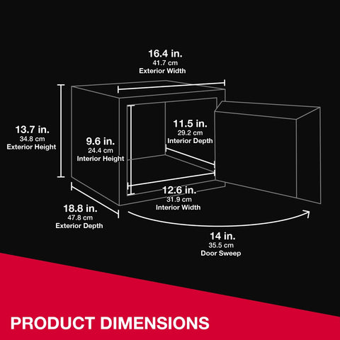 Diagram showing dimensions of Beefy Fireproof And Waterproof Safe With Backlit Digital Keypad And Override Key For Passports Money Jewelry And Important Documents 0.81 Cubic Feet Of Secure Protection.