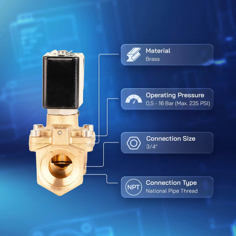 Three Quarter Inch NPT Solenoid Valve 110V AC Brass Normally Closed Water And Air Control Valve Built Tough Industrial Grade