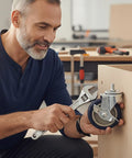 Man installing 3 Inch Swivel Caster Wheels Set Of 4 Heavy Duty 600 Lbs Capacity Non Marking Rubber Casters With Dual Wheel Brakes.