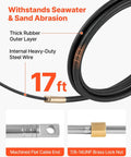 Boat Steering System Kit With 17 Ft Outboard Steering Cable And Aluminum Alloy Helm, steel wire core, machined flat cable end.