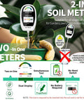 2 In 1 Soil Moisture Meter And PH Tester With Dual Dial Display shown in potted plant for indoor and outdoor use