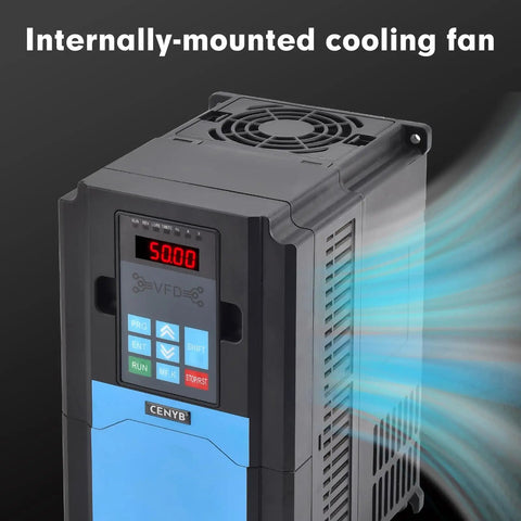 Image of 0.75KW 1HP VFD Inverter For CNC Spindle Speed Control, 220V Input And Output, 0 To 3000 Hz, with cooling fan detail.