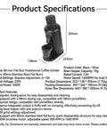 Top Tier Electric Espresso Coffee Grinder With 80MM Stainless Steel Flat Burr Yields Hella Consistent Grinds, showing detailed specifications and dimensions.