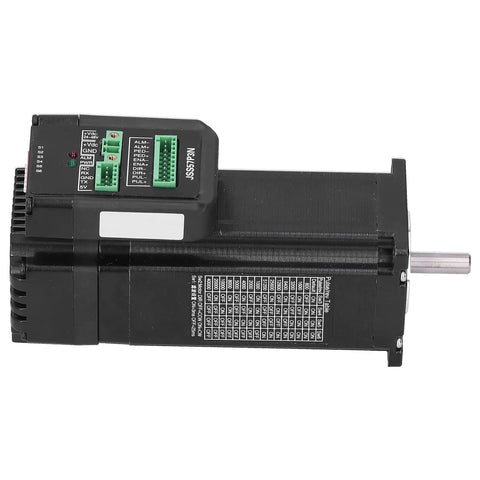 Built Different Integrated Closed Loop Stepper Motor With Zero Drama Thermal Management and Rock Solid Step Accuracy for Serious Engineering Applications and Pro Motion Projects, side view showing control panel and specifications.
