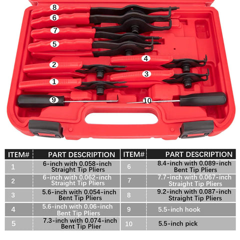 Long Reach Snap Ring Pliers Set Heavy Duty 11 Piece With Case Retaining Ring Pliers For Internal And External Circlips
