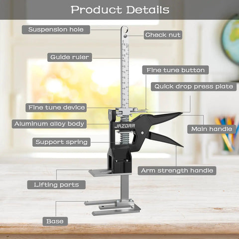 2 Pack Heavy Duty Furniture Panel Lifter With 440 Lb Capacity And Smooth Dual Speed Descent showing detailed parts labeled on tool.