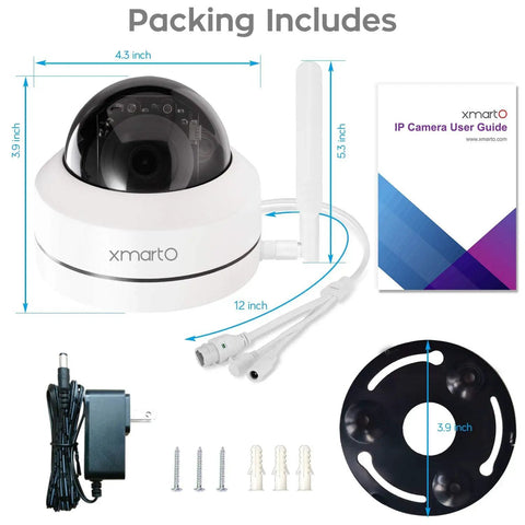 This image shows a 2K HD Dome PTZ Wireless Security Camera With Auto Tracking And Audio Indoor Outdoor WiFi Surveillance That Works Standalone Or With NVR Records To SD Card Or Cloud Storage No Fuss Setup Smart Motion Alerts Remote Access package, including the camera, antennas, power adapter, installation accessories, and user guide.