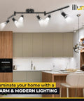 Flexible Ceiling Track Lighting Kit With Six Spot Lights And Seven LED GU10 Bulbs Included Rotatable Arms And Adjustable Heads Lit 5000K Daylight Perfect For Living Room Kitchen And Office Modern Warm Glow installed in modern kitchen