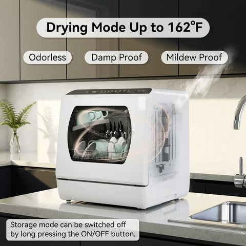 Slick Portable Countertop Dishwasher For Apartments And Rvs Sporting Five Tough Wash Cycles Rapid Air Dry Built In Water Tank glowing glass door